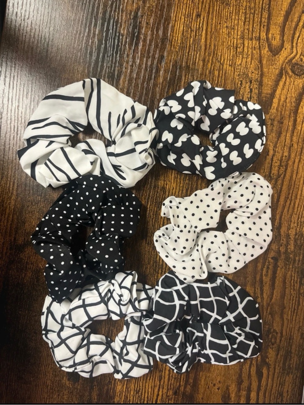 Black and White Patterned Scrunchie Set - 6 Pack